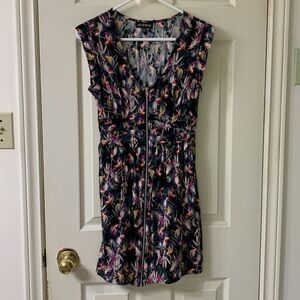 🌷3 for$25🌷As U Wish, US M, Black & Pink Bird Print Cap Sleeve Zipper Front Dress